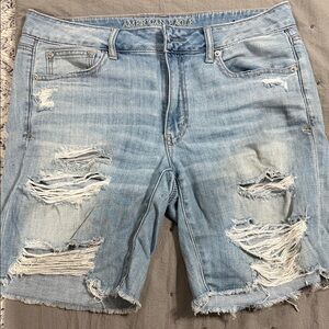 American Eagle Outfitters Light Blue Distressed Jean Shorts